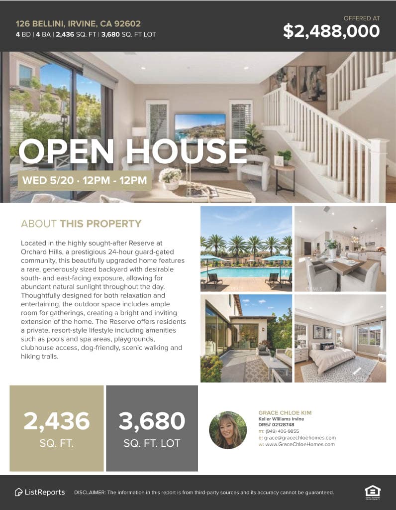 126 Bellini Irvine Open House Flyer Reserve at Orchard Hills $2,488,000