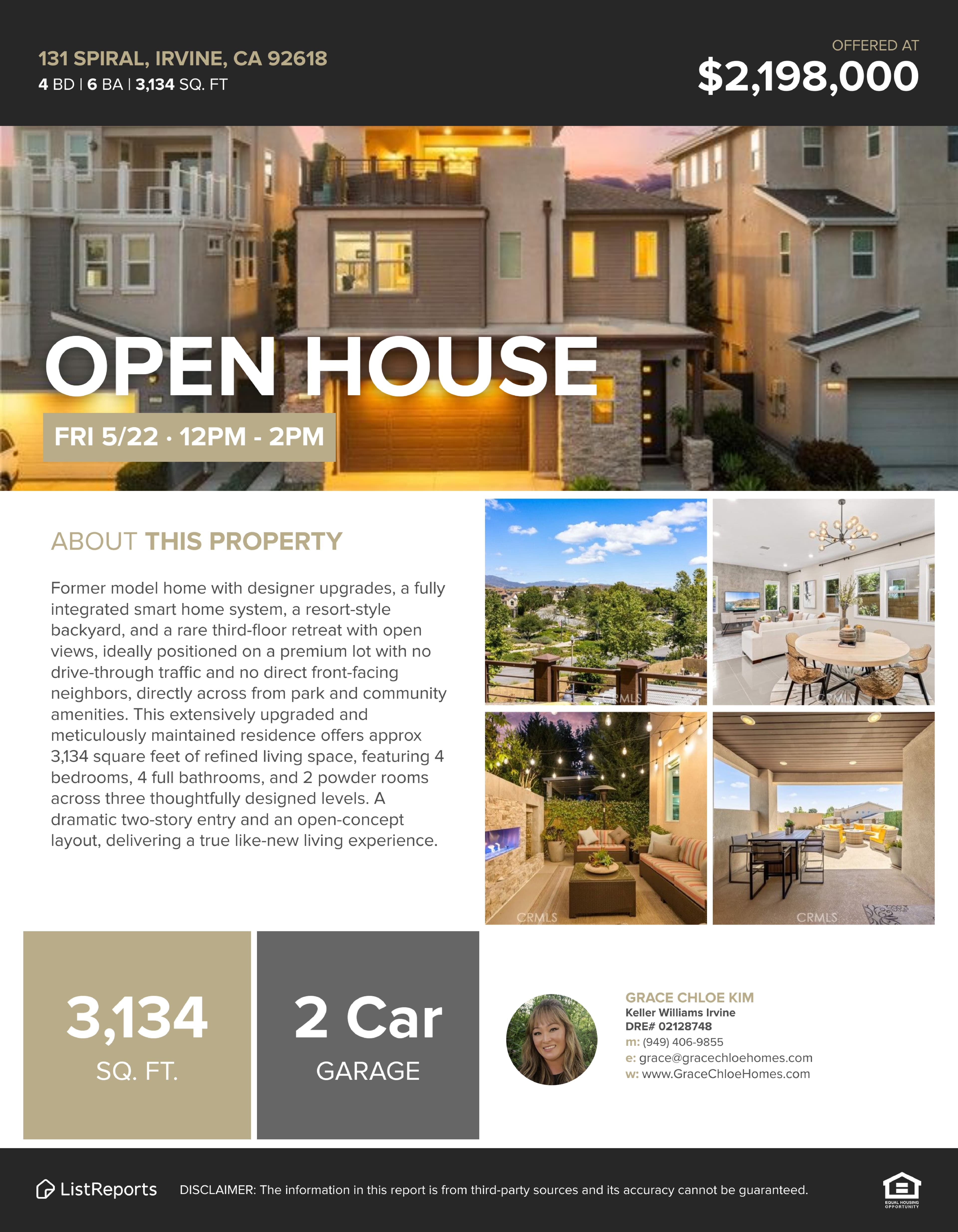 131 Spiral Irvine Open House Flyer Friday May 22 12PM-2PM $2,198,000